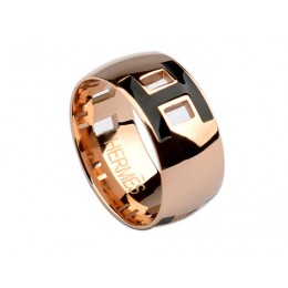 Hermes Enamel H Ring in 18kt Pink Gold with Black